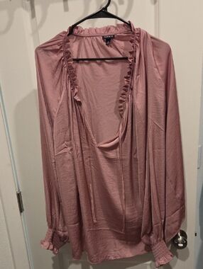 torrid Dusty Rose Ruffle-Trim Tie-Neck Blouse